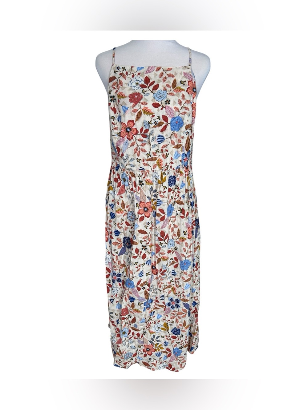 Old Navy Floral Fit & Flare Cami Midi Dress Women’s L White Multi Floral Fall